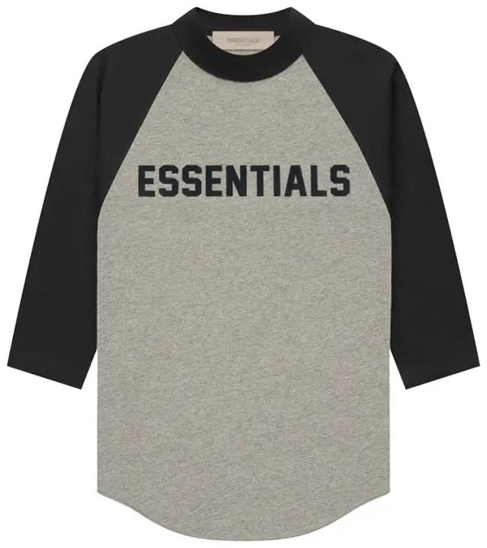 Fear of God Essentials Kids Baseball Raglan Tee Gray Black Size 8
